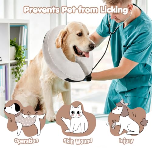 Image of Grand Line Inflatable Dog Cone Collar, Soft Pet Recovery After Surgery (L) | Does Not Block Vision | Protective Pet Neck Cone Alternative for Small, Medium, Large Dogs & Cats | Solid Gray