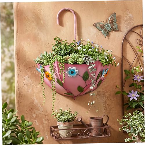 Jardinière de parapluie murale en fer forgé rose rouge - 8