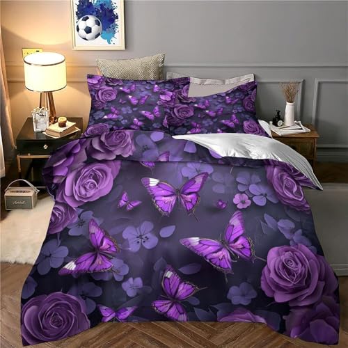 Parure de lit papillons violets 140x200 microfibre avec housse de couette - 6