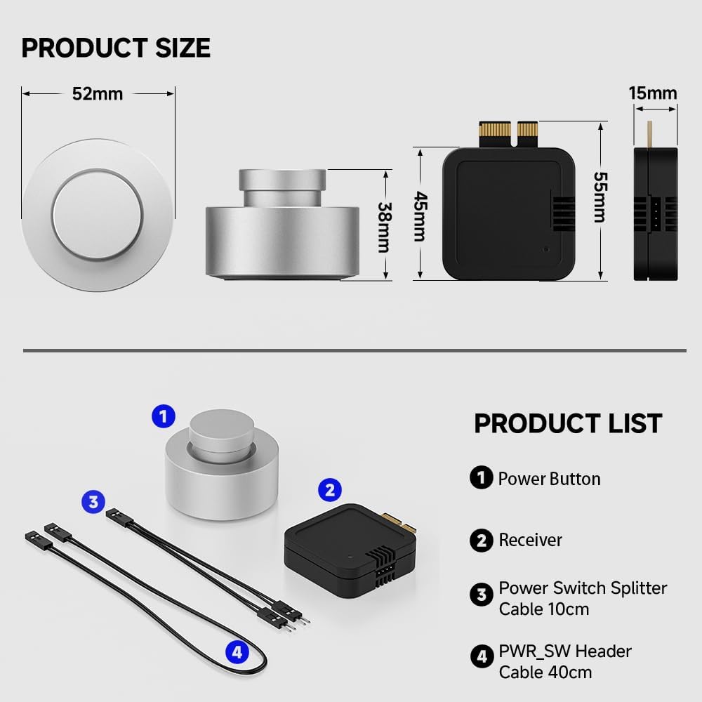 Remote PC Power Switch, Desktop ON Off Power Button PC, Wireless PC Power Button for Computer Motherboard (Silver)