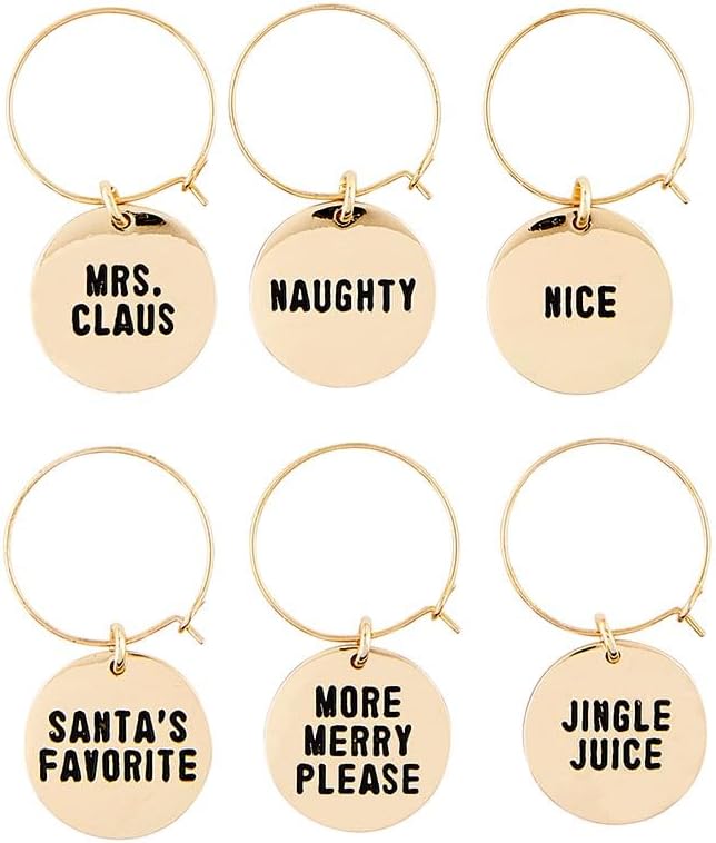 Santa Barbara Design Studio Abalorios de copa de vino de Navidad, etiquetas para copas de vino, juego de 6, haciendo que los espíritus brillen