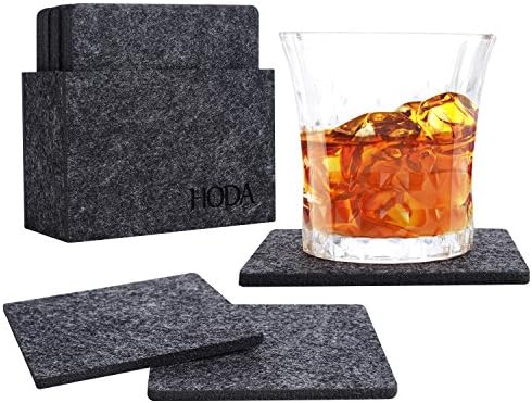 HODA Coasters for Drinks Absorbent Felt Coasters with Holder The Best Coaster Gift Set of 10 - Square