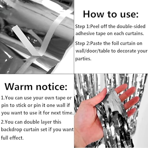 Image of TREND N ART Premium Metallic Foil Curtain 3x6 Ft Each for Party Decoration, Shimmer Backdrop for Birthday, Anniversary & Wedding, Easy to Hang Door & Wall Decoration Photo Booth (3, Silver)