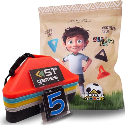 51games - Mis Conos de Fútbol | Conos de Entrenamiento con Stickers de fútbol | Diseña Tus circuitos y desarrolla técnica y Agilidad | Regalo Ideal niños 5-10 años
