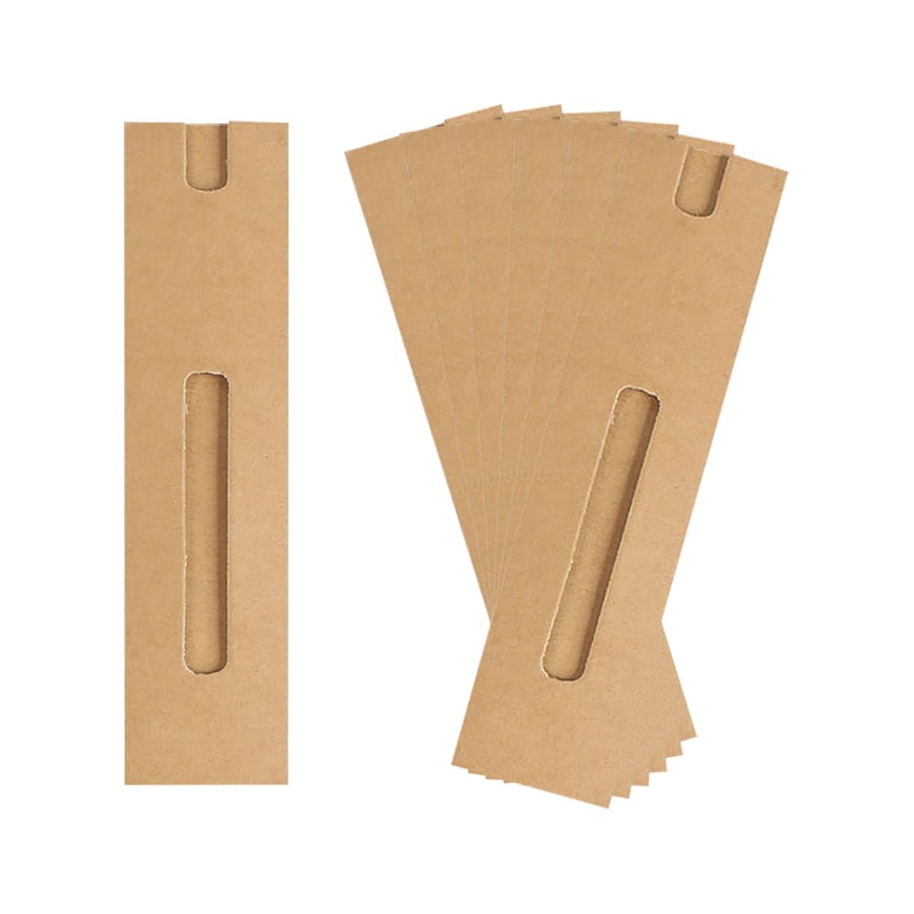 JIHUOO 30 Pcs Kraft Paper Pen Sleeves Holder Single Pen Pouch Case Ballpoint Pen Pocket Protector Pen Packaging Bags with Window Brown