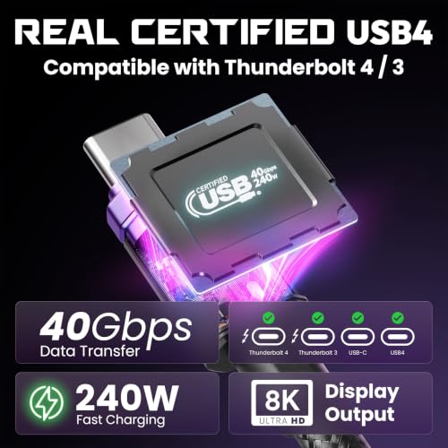 Image of ELO Link 240W Thunderbolt 4 USBC Gaming Cable for XR AR Glasses, 40Gbps, 8K | Thunderbolt 4 and USB-IF certified, 8K 60Hz DP Alt Mode for USB-C display glasses, handhelds, laptops, braided, 3.3 ft (1 m)