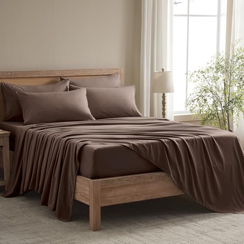 USXIBEI 6-Piece Queen Sheet Set, 16' Deep, Dark Brown