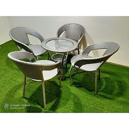 Image of Furniture D-12|Indoor |Outdoor |Living Room| Balcony| Garden| Chair Table Set 4+1 (4 Chair + 1 Table)| Furniture Set| Coffee Chair Table Set| Powder Coated|(Silver)