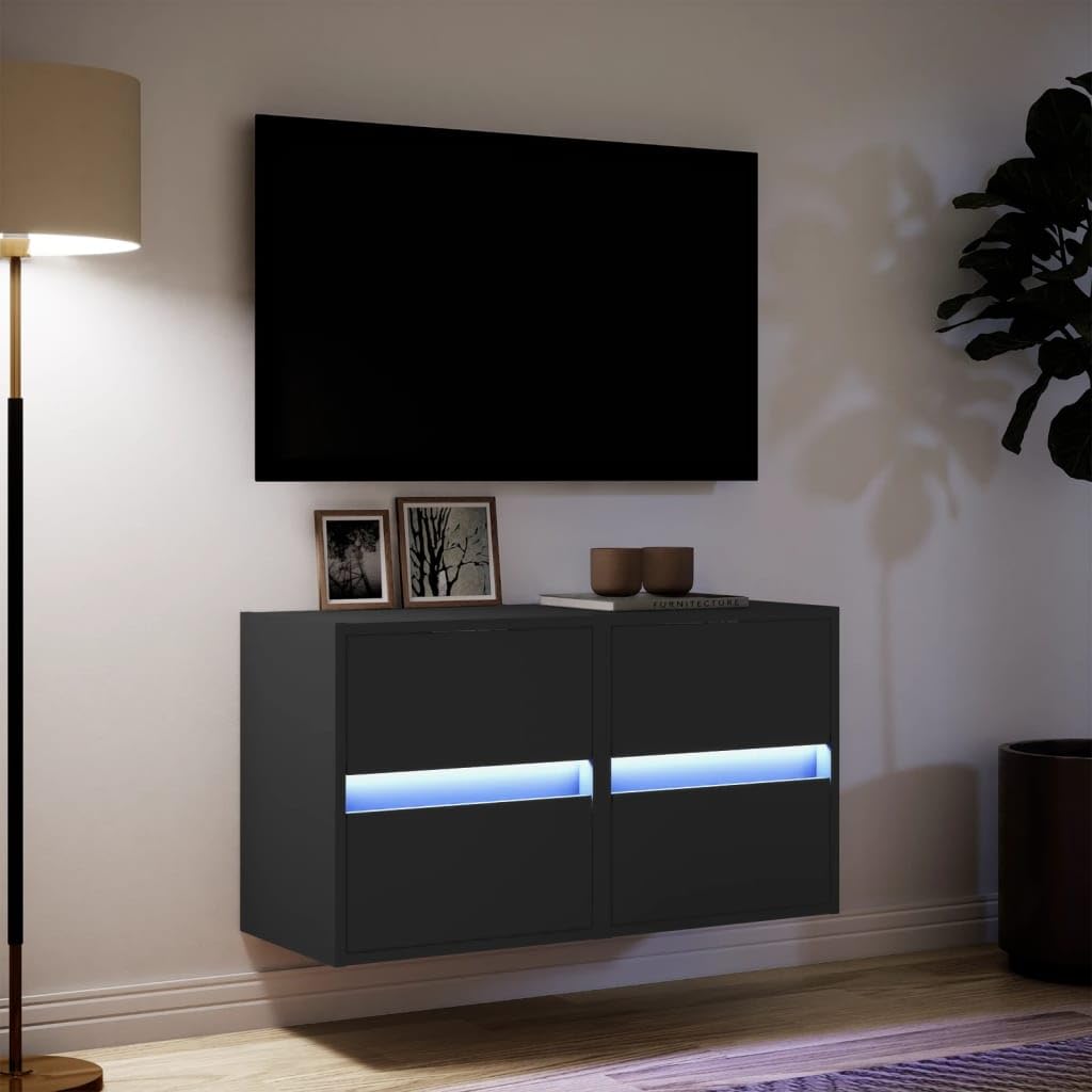 Mobili TV a Parete con Luci LED 2 Pz Neri 41x31x45 cm
