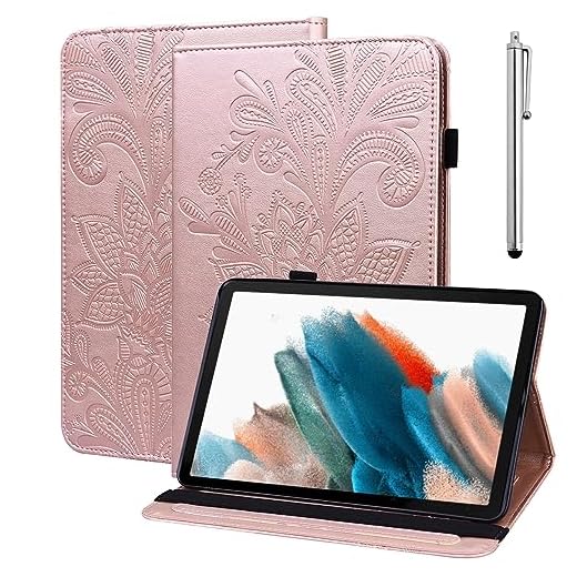 VODEFOX Capa para Samsung Galaxy Tab S6 Lite, capa floral de renda de couro PU com cartão Solt capa protetora para tablet Samsung Galaxy Tab S6 Lite 10,4 polegadas 2024/2022/2020 - dourada