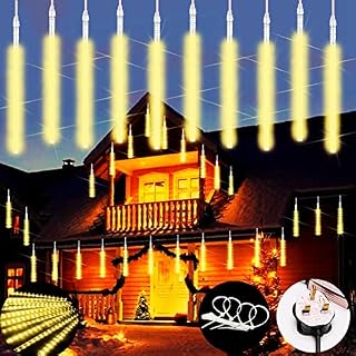 Meteors Shower Lights,50cm 10 Tubes 480 Waterproof LEDs Raindrop Meteor Lights for Christmas Outdoor Wedding Holiday Party New Year Patio Garden Decorations (Warm White)