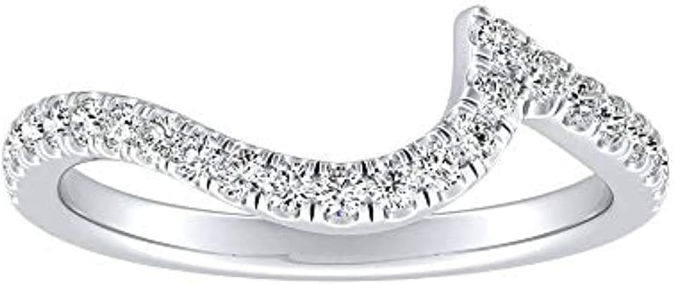 0.22Ct Round Cut D/VVS1 Diamond Curved Chevron V Shape Bridal Anniversary Engagement Wedding Ring for Women's 14K Gold Plated 925 Sterling Silver
