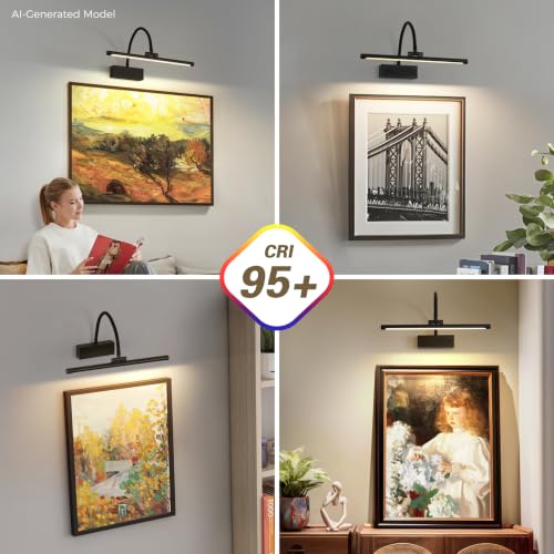 JOOSENLUX Wireless Picture Light - Battery Operated Black Wall Light with Remote Control - Dimmable Timer - 15.94” Display - Flexible Neck Swing Arm - Art Gallery Light - image 4