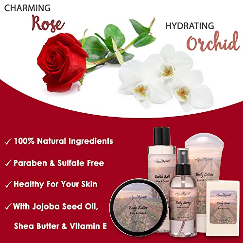 Spa Gift Baskets For Women - Luxury Bath Set With Rose Oil & Orchid - Spa Kit Includes Body Wash, Bubble Bath, Lotion, Body Butter, Soap, Body Spray, Shower Puff, And Towel #TOP2
