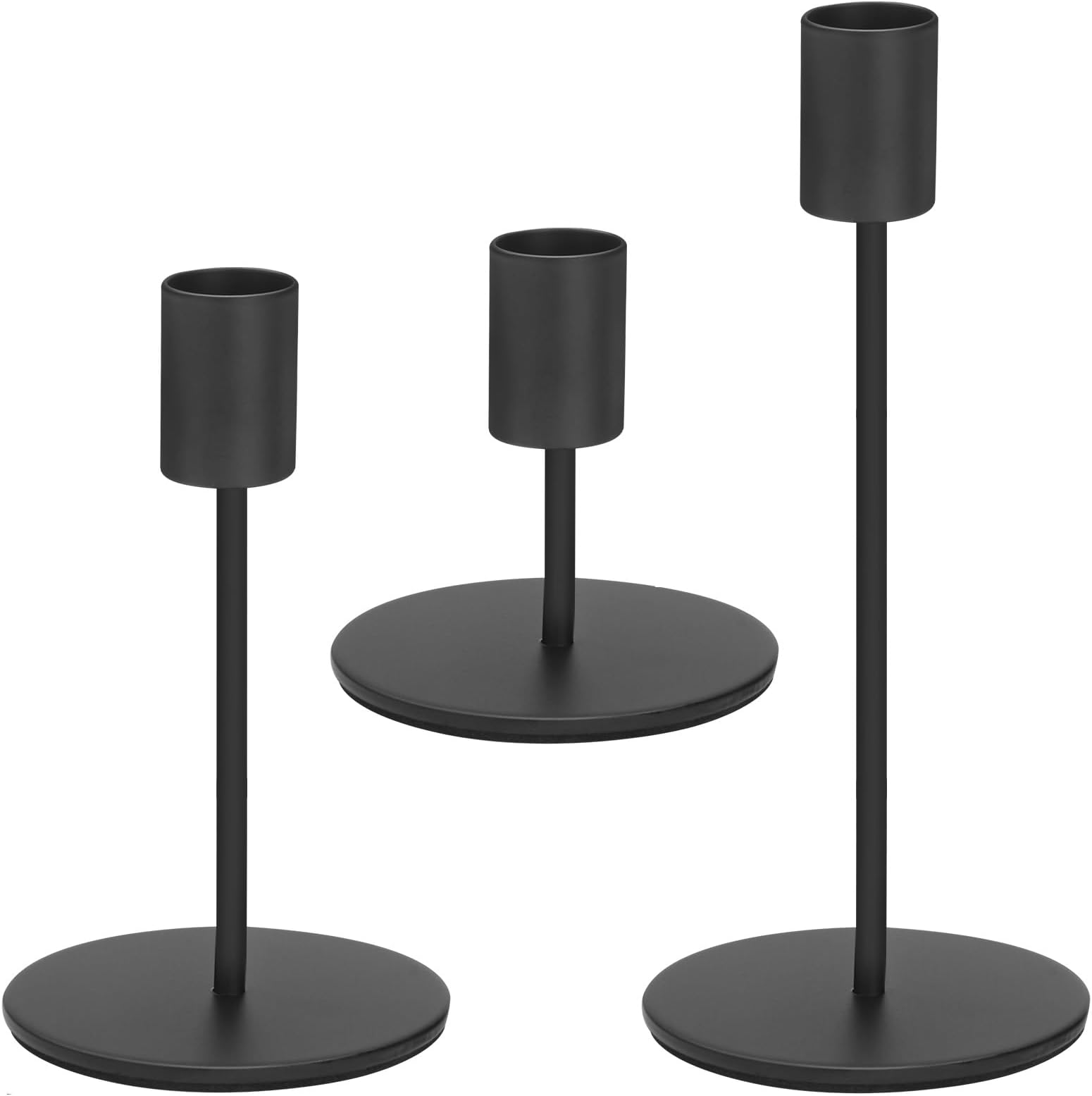 Set of 3 Black Candlestick Holders - Decorative for Home Decor, Wedding, Dining, Party, Anniversary