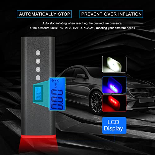lifcasual Inflador de pneu portátil Compressor de ar com bomba de pneu portátil 150 PSI Tela LCD de