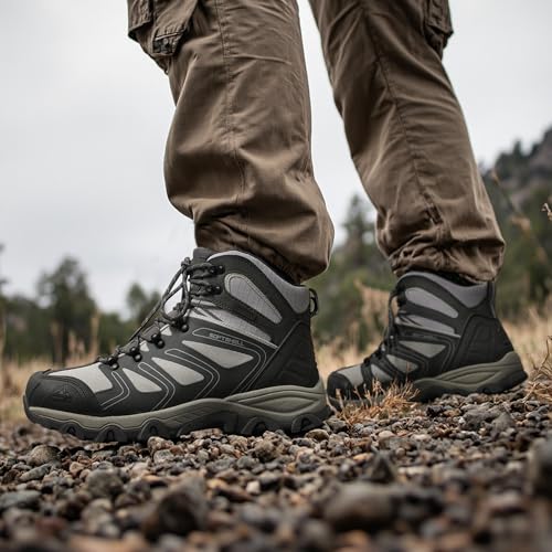 NORTIV 8 Men's Ankle High Waterproof Hiking Boots Outdoor Lightweight Shoes Trekking Trails Armadillo,Size 10.5,Light Grey,160448_M