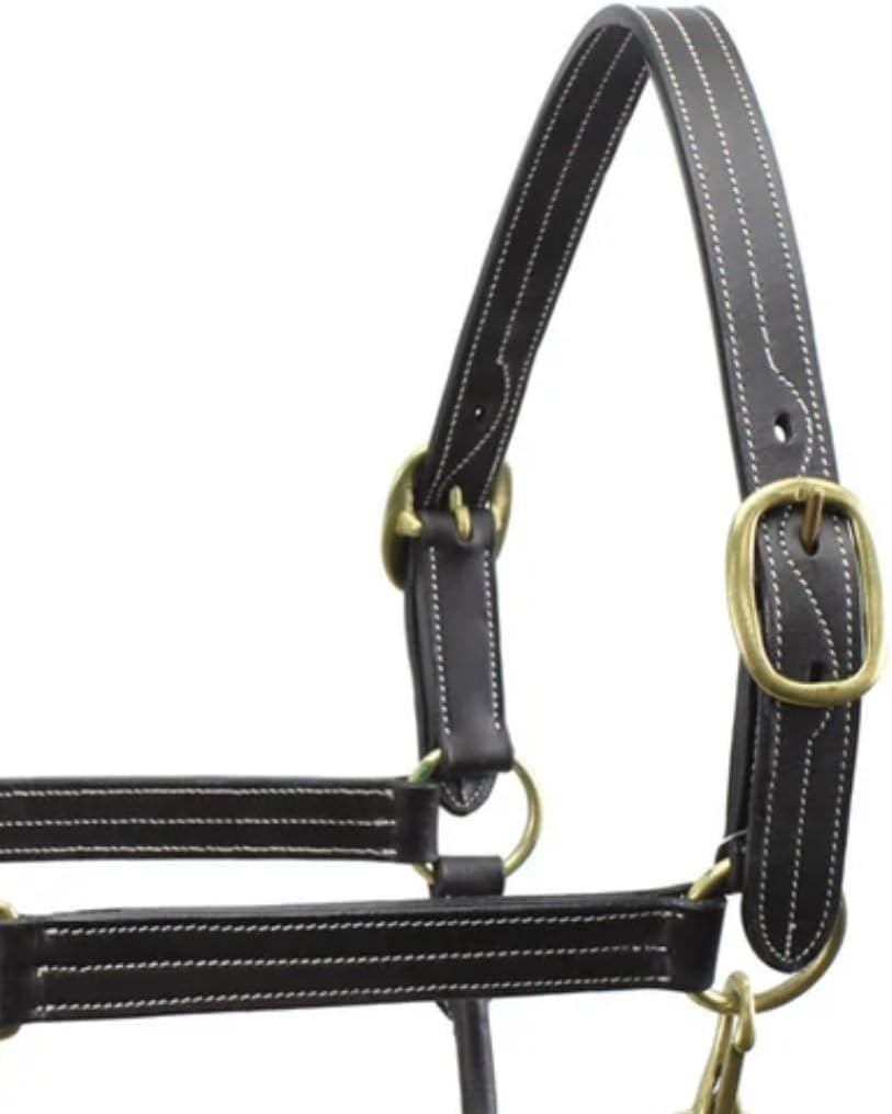 Derby Originals Triple Stitched Double Layer Premium Leather Adjustable Horse Halter with Throat Snap for Easy Taking Off