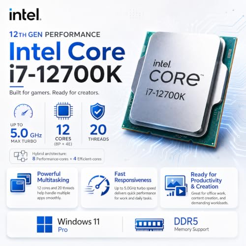 Image of Dell Desktop Tower, Intel Core i7-12700K(12 Cores, 20 Threads) Processor, 16GB DDR5 RAM, 1TB PCIe SSD, Dual 4K Monitor Support (HDMI & DP), Wi-Fi, Bluetooth, USB-C, Windows 11 Pro, Wired KB & Mouse