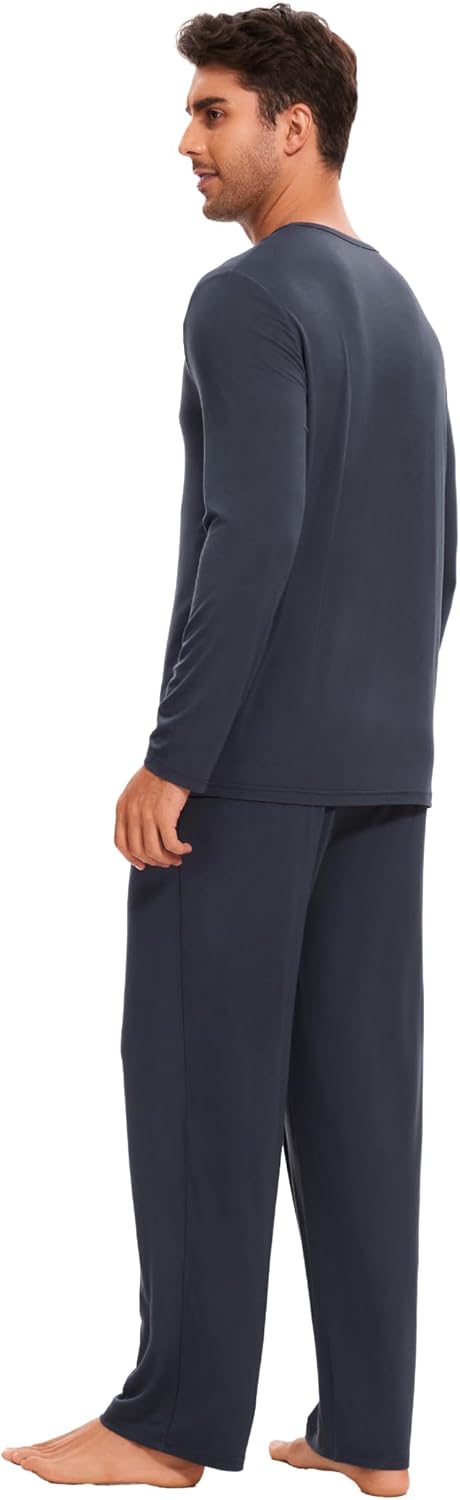 GYS Bamboo Viscose Men's Pajama Sets Long Sleeve Crew Neck Lounge Set with Pockets - Image 2