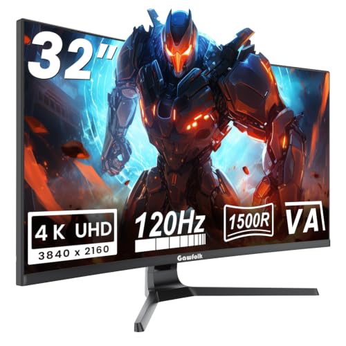 Image of Gawfolk 4K Curved Monitor 32 Inch, 3840x2160 120Hz 1500R Gaming Monitor VA Panel 1ms, Dual Sync G-Sync & FreeSync 4K Computer Monitor, VESA 100x100 Wall Mount Screen