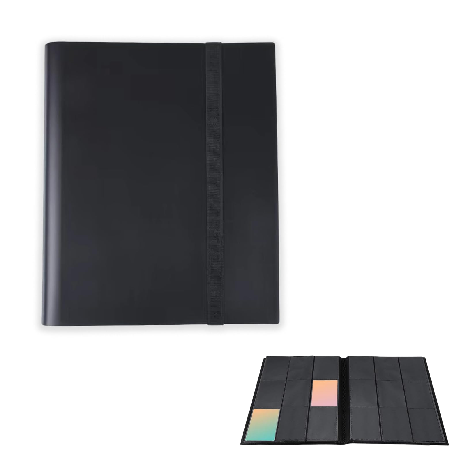 9 Pocket Trading Card Album, 360 Pockets Card with Elastic Strap for Sports Cards Game Football Basketball Cards, Collectible and Trading Card Games (Black)