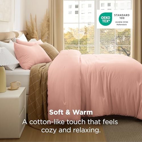 Image of Bedsure Full Comforter Set, Blush Pink Soft Prewashed Bedding for All Seasons, 3 Pieces GentleSoft Bed Set, 1 Lightweight Comforter (82 inchx86 inch) and 2 Pillowcases (20 inchx26 inch)