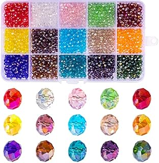 4 mm Briolette Faceted Rondelle Crystal Glass Beads 1500pcs Jewellery Beads for Bracelet Necklace Jewelry Making DIY Craft with Container Box (15 AB Colors)