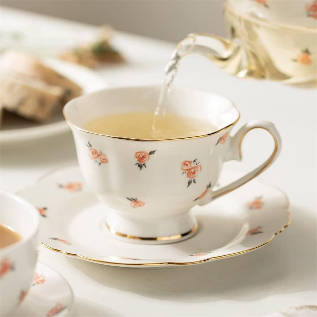 European Cup And Saucer Ceramic Rose Flower Coffee Mug Tea With Dessert Tray Set Drink Water Milk Cafe Mugs Dish Plate