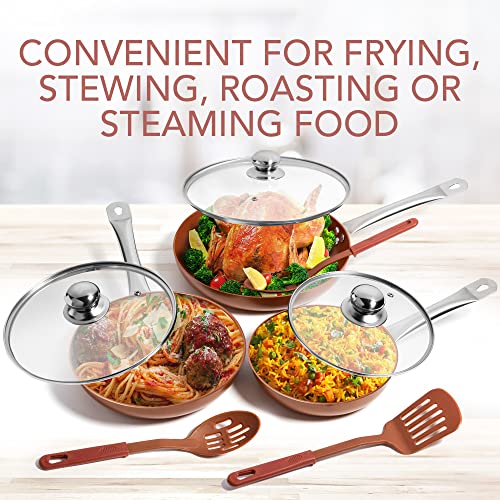 Razab Copper Frying Pan Set With Lids, 8", 9.5" & 11" Frying Pan Set, Nonstick Frying Pan Set, Copper Pans With Lid, Nonstick Skillets W/Lids 8", 9.5" & 11" Copper Pan Set #TOP1