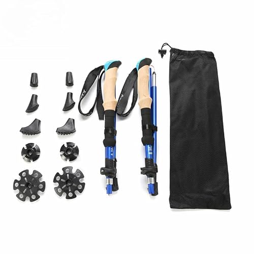 トレッキングポール 折畳み 登山 ストック 軽量 115-135cm伸縮 ウォーキングポール ウォーキングステッキ 2本セット 登山杖 登山ポール 山登り ステッキ ハイキングポール 男性 女性 高齢者 (ブルー)