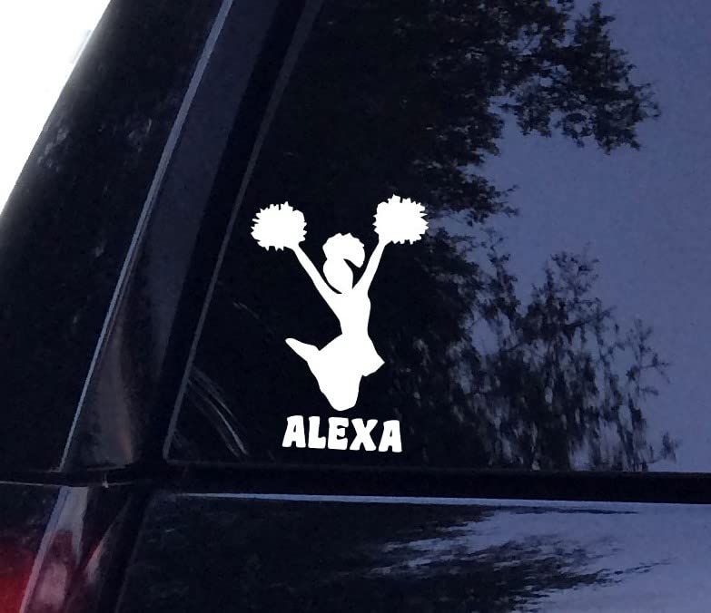 Cheer Girl Personalized Cheerleader Name Vinyl Car Decal, Laptop Decal, Car Window Sticker (10in, White)