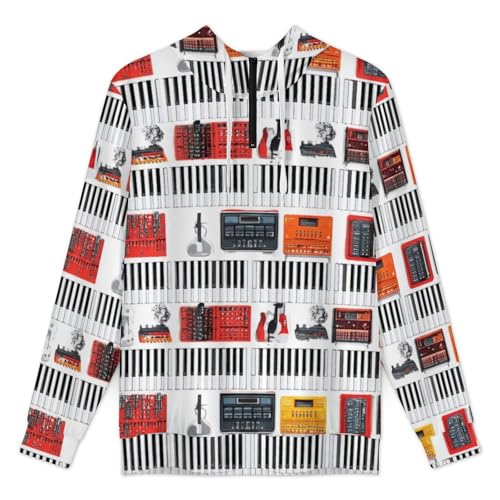 Keyboard Musical Instruments Classical Men's Quarter Zip Drawstring Hoodies Long Sleeve Sweatshirt Casual Pullover3
