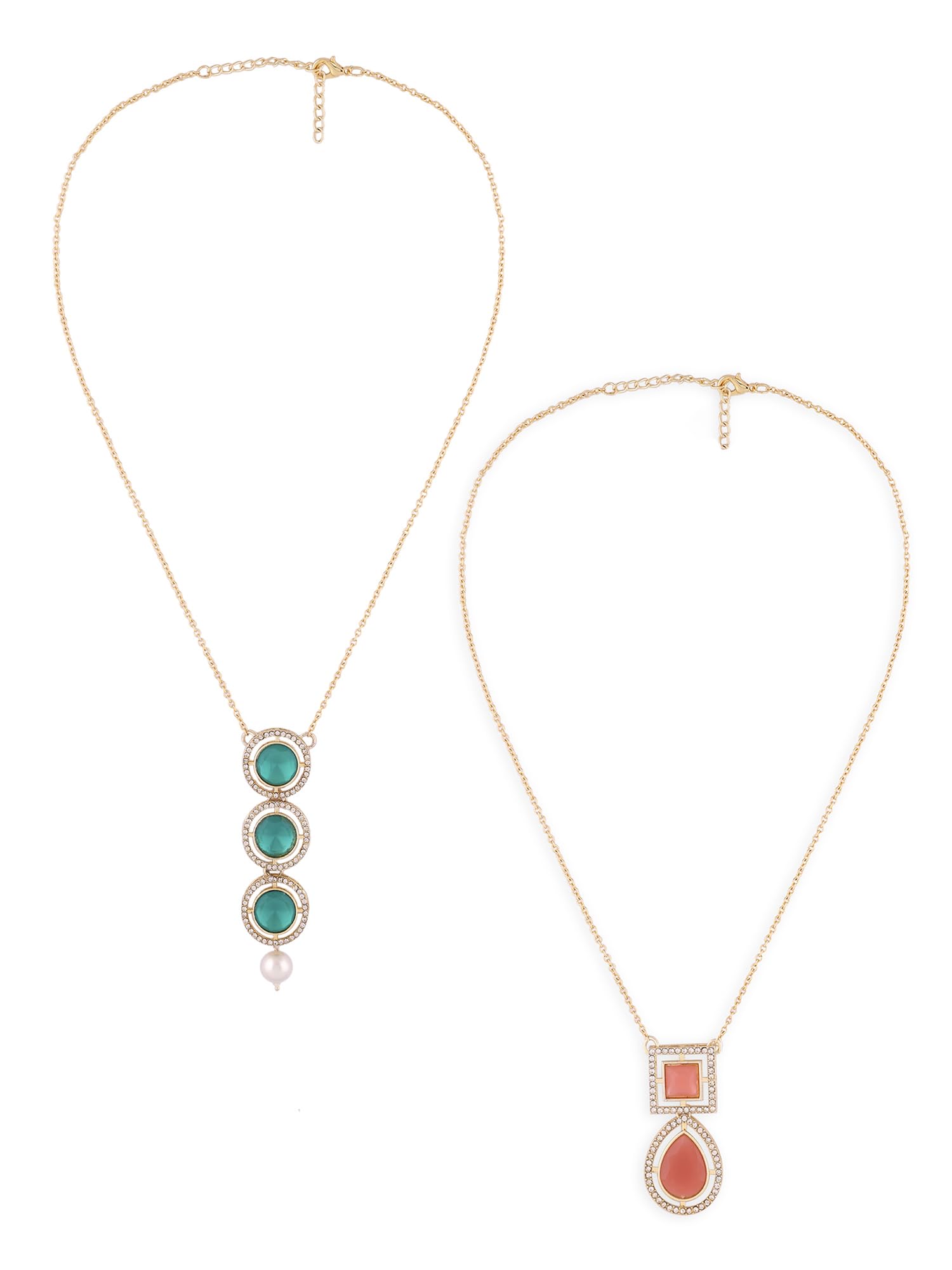 ZAVERI PEARLS Set Of 2 Green & Peach Austrian Diamonds & Stones Embellished Necklace Set For Women-ZPFK16839 (B0CMHGV1ZD) Amazon Price History, Amazon Price Tracker
