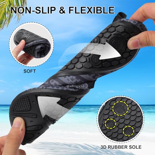 Mens Womens Water Shoes Quick Dry Barefoot Shoes Non-Slip Aqua Socks for Beach Swim Light Grey Line4