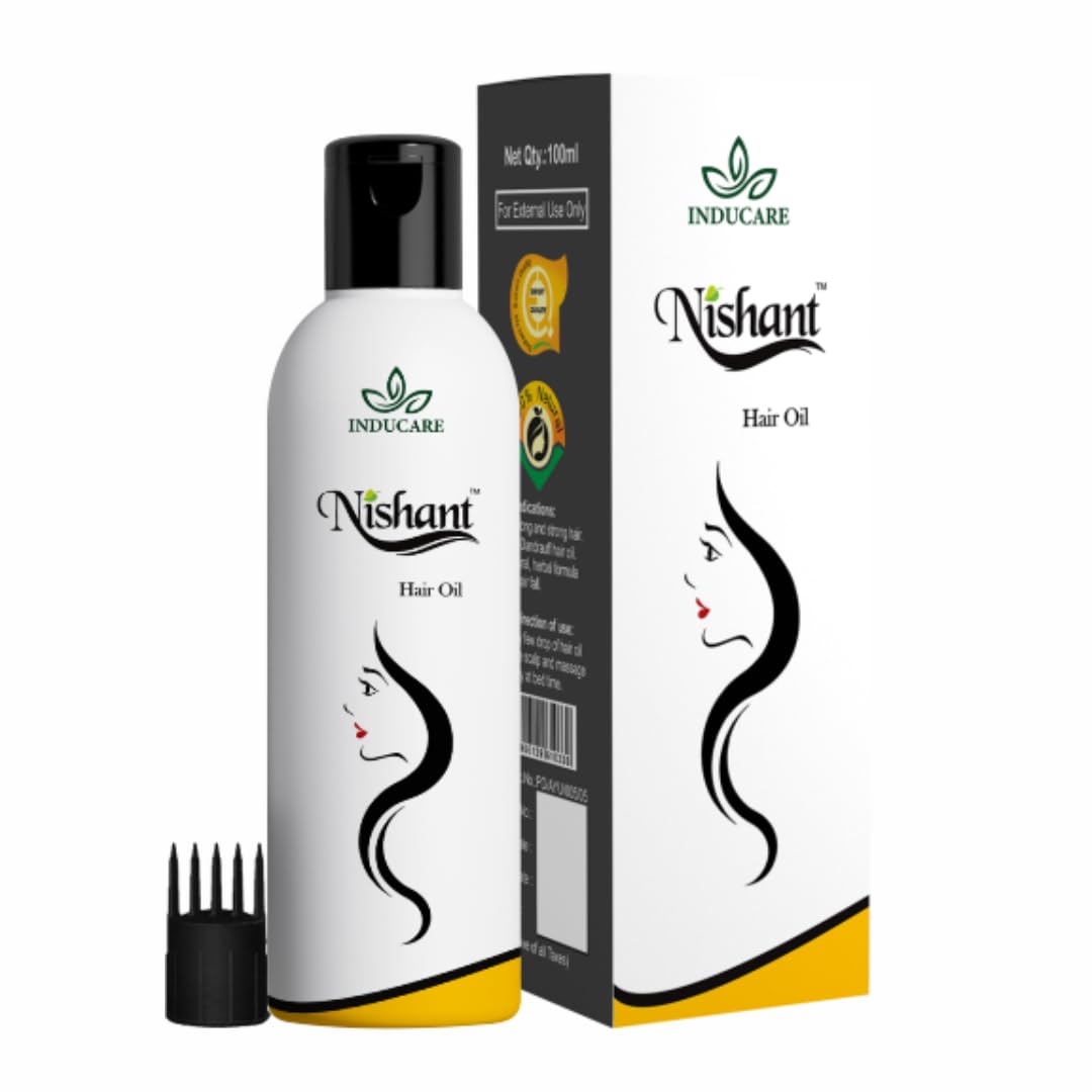 Inducare Nishant Hair Oil For Gray Hair, Hair Fall, Dandruff & For Long & Strong Hair | With Bhringraj & Kumari | Gray Hair Prevention & Scalp Nourishment | 100ml