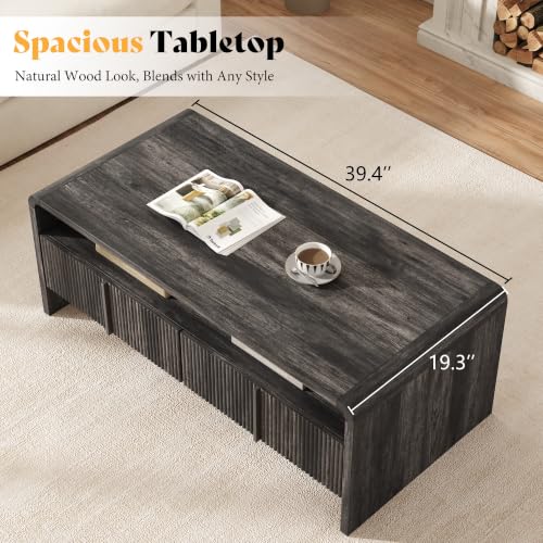 Image of AMERLIFE Fluted Coffee Table with Storage & Rounded Edges