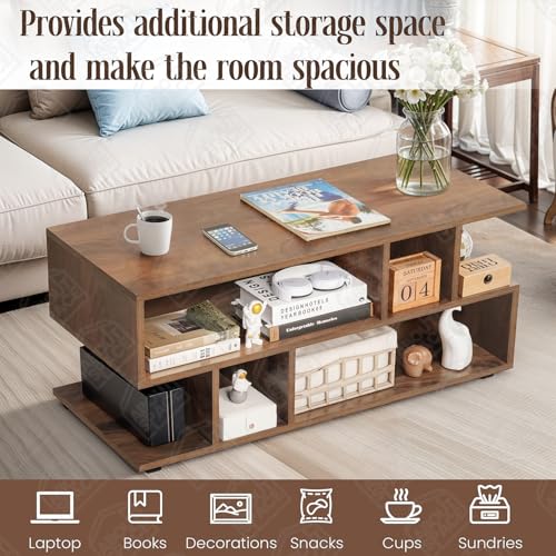 Image of ABOUT SPACE Wooden Coffee Table - Sofa Centre Tea Poyee Table with Storage - Space Saving Portable Furniture for Living Room, Bed Room, Office (Walnut - L 90 x B 40 x H 40 cm)
