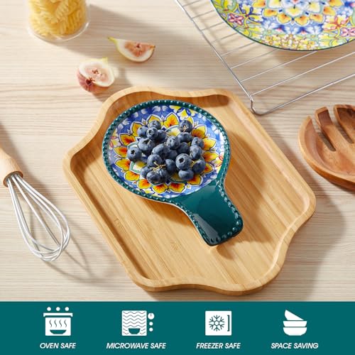 Image of vancasso 7.7 Inch Ceramic Spoon Rest, Bohemian Stove Top, Green | Holds Spoons, Spatulas, Ladles, and Tongs, Bohemian Design, Stove Top and Countertop, Dishwasher and Microwave Safe Ceramic