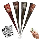 ElevaPulse Henna Braun Sommersprossen Set, 4 Natürliche Tattoo Kegel mit 44 Schablonen für Körperkunst, Temporäre Henna Farbe in Schwarz Rot Dunkelrot Braun