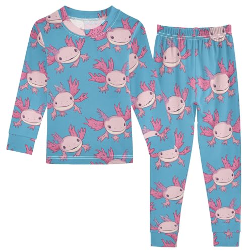 Fustylead Cute Cartoon Pink Axolotl Cotton Pajamas, Snug Fit Long Sleeve Soft Sleepwear Pjs