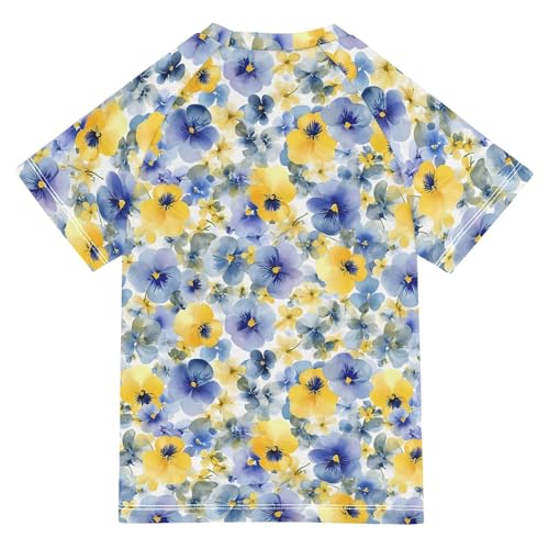 ALAZA Kids Rash Guard Girls Toddler Swim Shirts Short Sleeve Pansy Flowers UPF 50+ 3T2