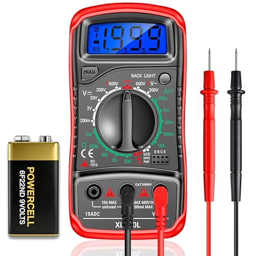 Xahpower Multimetre Numerique, Testeur Electrique Multifonction, Voltmetre Amperemetre, Testeur de Tension CA/CC, Courant CC, Résistance, Continuité, Diode, Écran LCD et Rétroéclairage