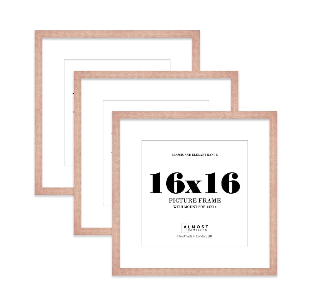 16x16 Bronze Picture Frame with Mount for 14x14 Photos, Prints - Modern Square Wall Frame, Set of 3