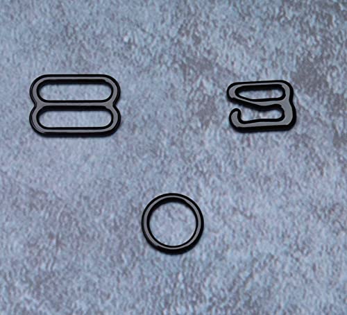 Ruwado 60 Pcs Bra Strap Hook Ring Buckle Metal Multi Size Shape Adjustment Strap Bra Sliders Replacements for Sewing Bikini Swimsuit Underwear Top Slip Dress Lingerie Top (Black)