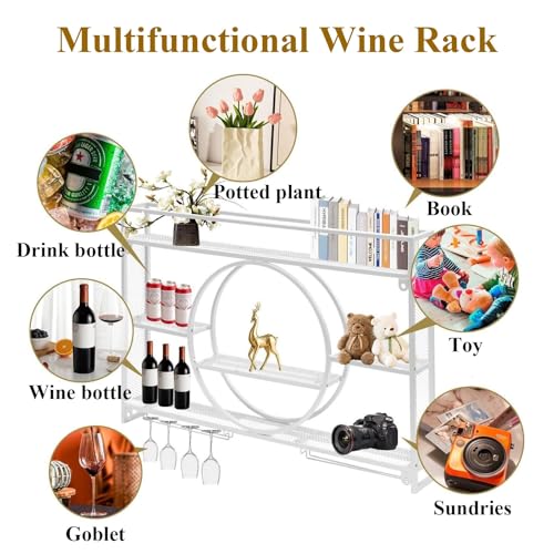 Étagère à vin murale gain de place avec range-verre LED