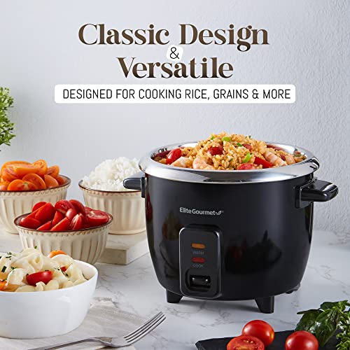 Elite Gourmet Erc006Ss 6-Cup Electric Rice Cooker With 304 Surgical Grade Stainless Steel Inner Pot, Makes Soups, Stews, Porridges, Grains And Cereals, 6 Cup (3 Cups Uncooked), Black #TOP1