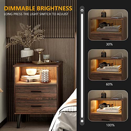 Lvsomt Nightstand With Charging Station And Usb Ports, Rustic Brown Bedside Table With Open Shelf, Mid Century Modern Nightstand With 2 Drawers, Night Stands For Bedroom… #TOP5