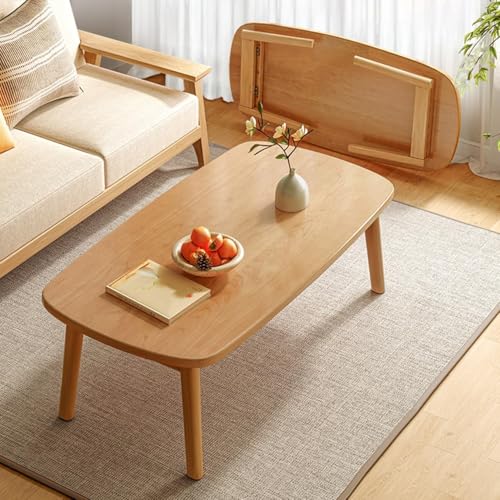 Mesa auxiliar plegable portátil, mesa central ovalada de madera moderna tatami, no requiere montaje para sala de estar