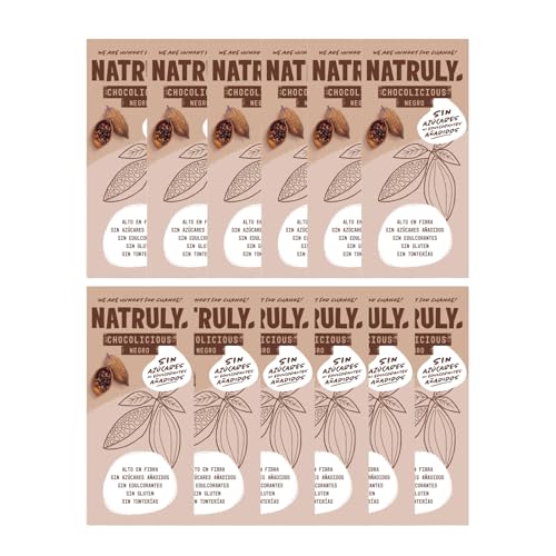 NATRULY Tableta de Chocolate Negro sin Azúcar y sin Edulcorantes con Fibra de Achicoria, sin Gluten, Chocolate 72% -Pack 12x85 g